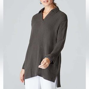 J Jill Grey Organically Grown Cotton Tunic Top Blouse Shirt Size XS
